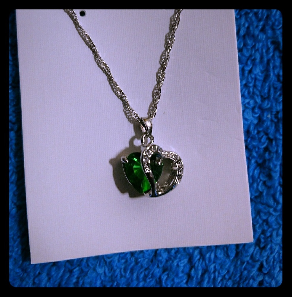 Green and clear crystal Heart Necklace